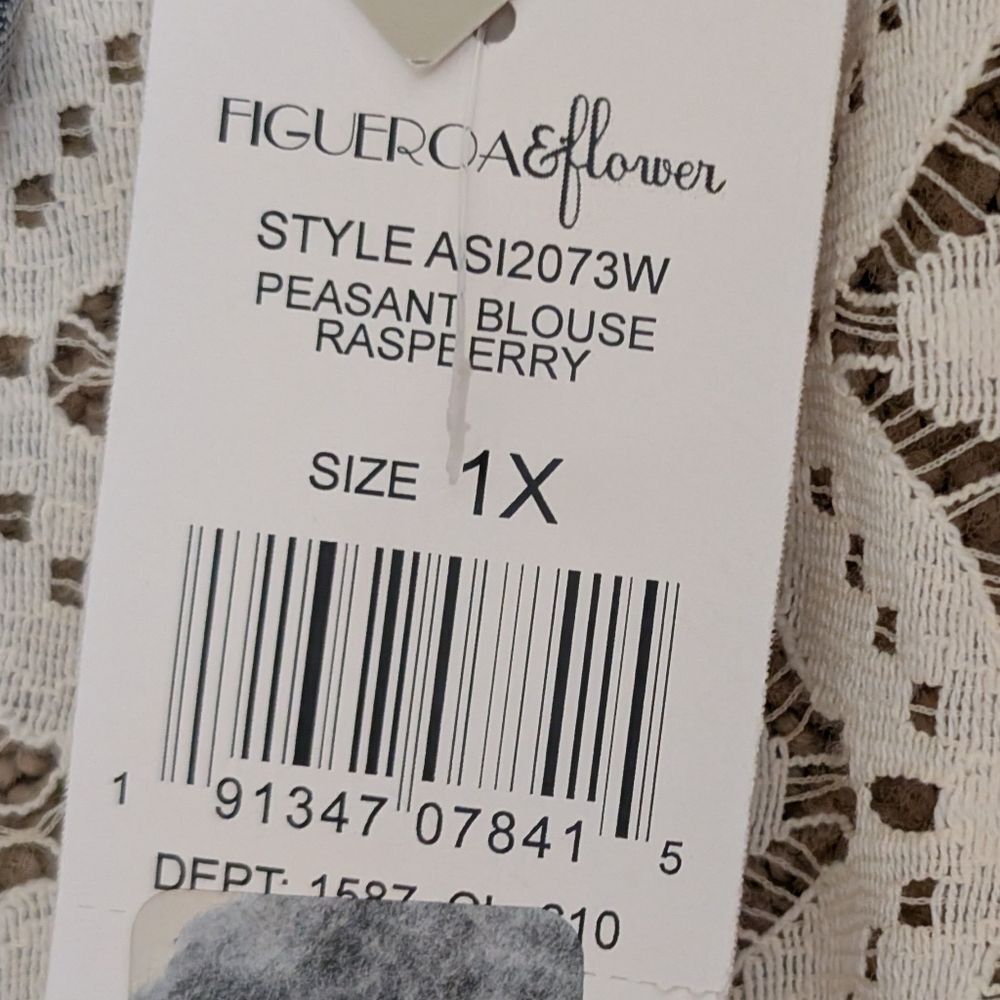 NWT Figueroa & Flower peasant blouse raspberry lace multi color plus career 1X - Picture 7 of 11